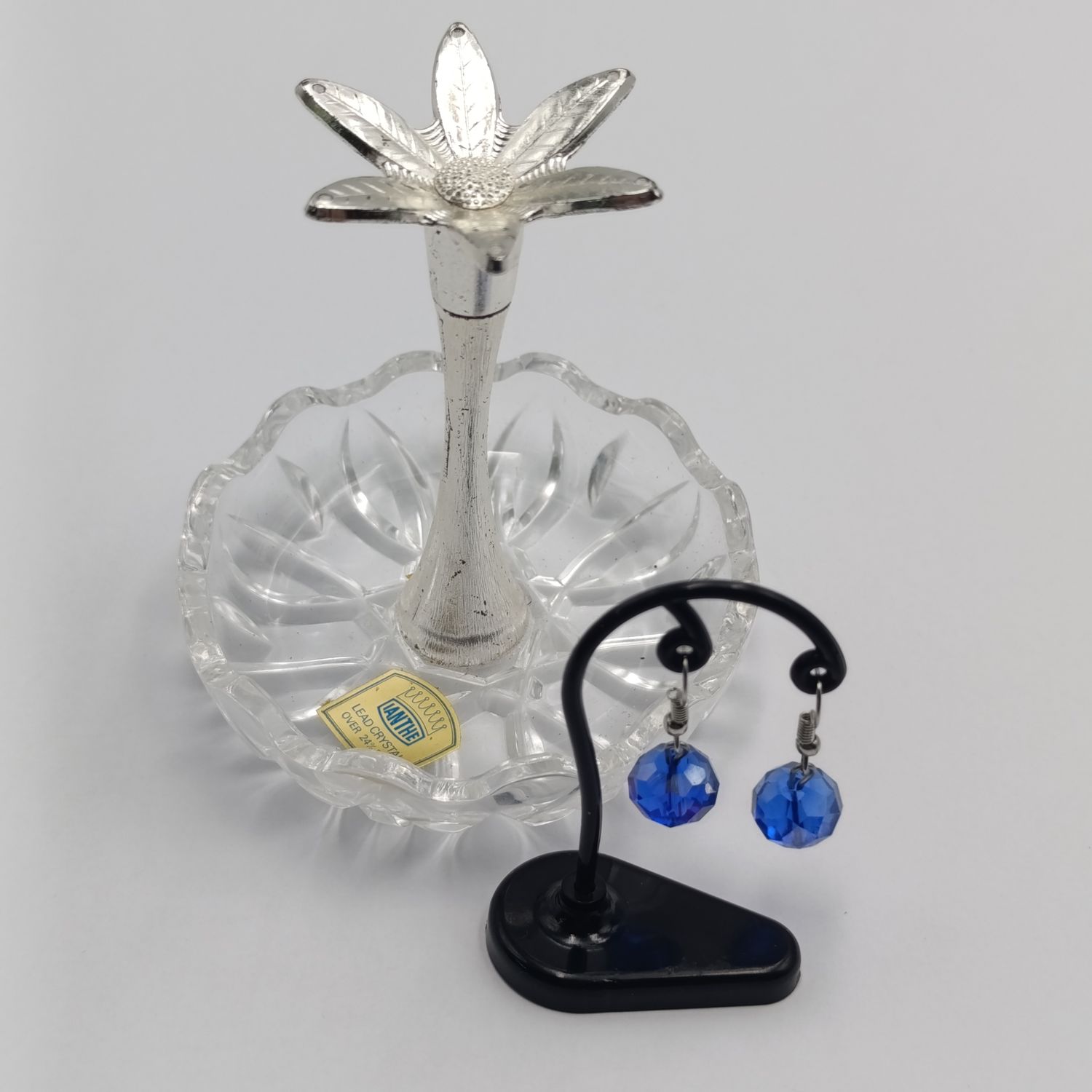 Vintage Ianthe Lead crystal jewellery trinket holder and earrings stand