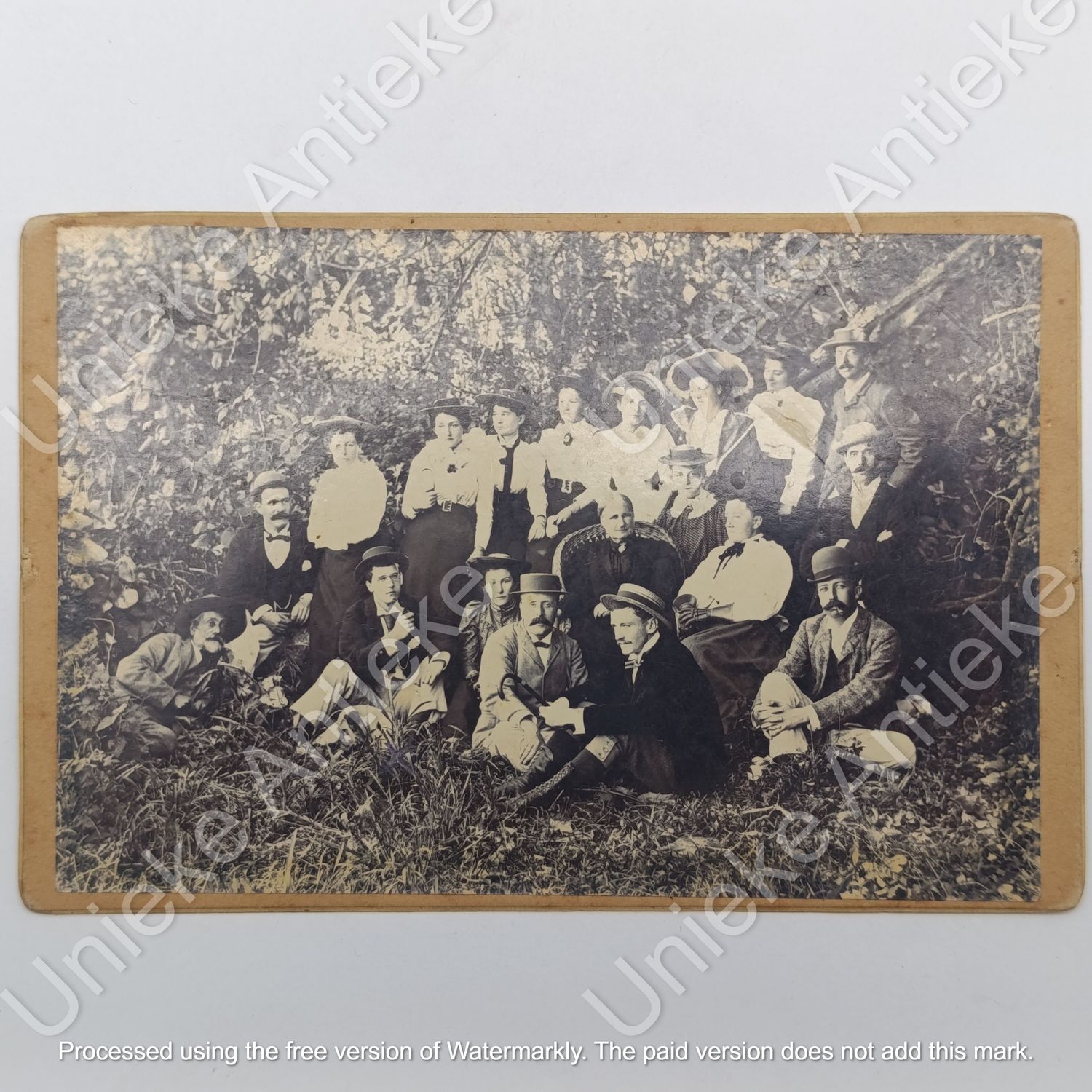 Antique 1894 photo taken near Durban at the Umgeni river - water picnic - 19 people in the photo