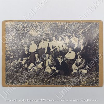 Antique 1894 photo taken near Durban at the Umgeni river - water picnic - 19 people in the photo