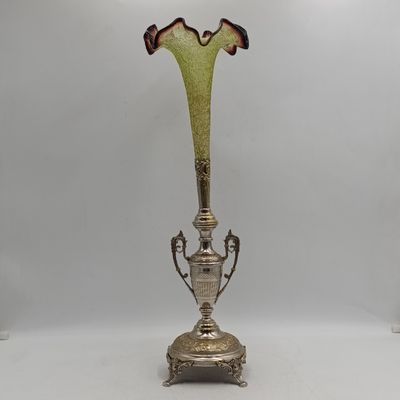 Antique silverplate and glass epergne vase - height 55cm