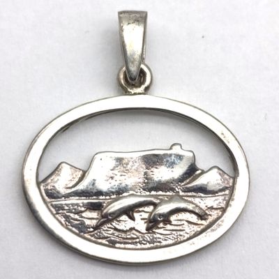 Sterling silver Stuart Benade table mountain and dolphins pendant