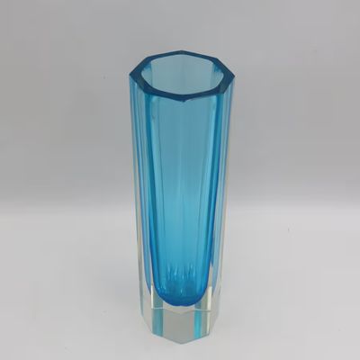 Vintage Hexagonal Murano glass blue vase - Height 29,5cm