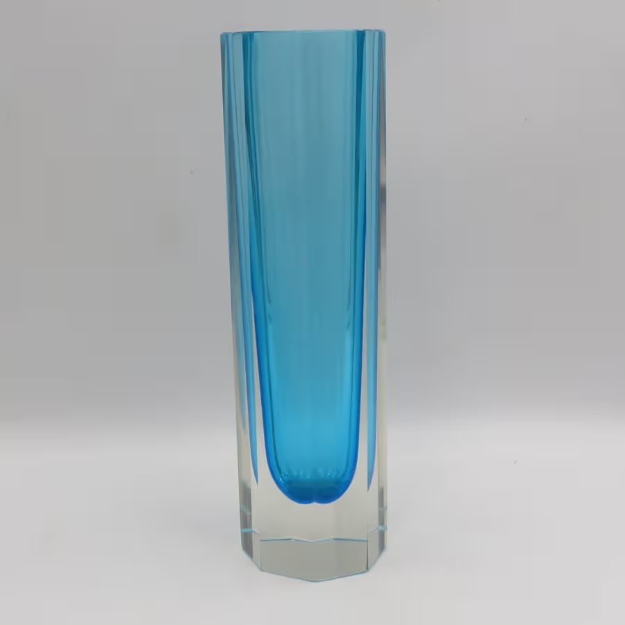 Vintage Hexagonal Murano glass blue vase - Height 29,5cm