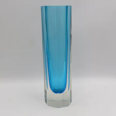 Vintage Hexagonal Murano glass blue vase - Height 29,5cm