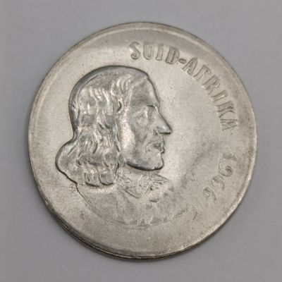 South Africa Double Struck 1966 fifty cent - rim flattened and extra 6 visible