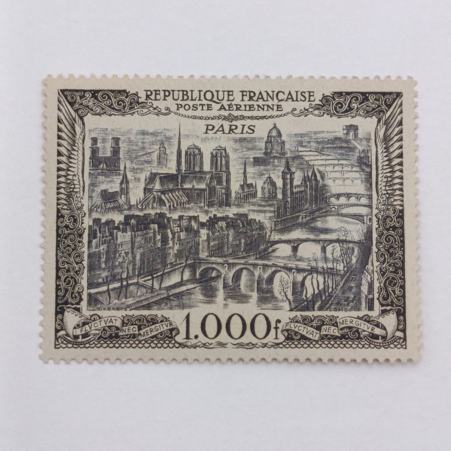France 1000 Francs - view of Paris Airmail Mint never hinged