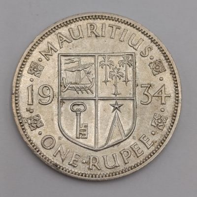 Mauritius 1934 One Rupee AU silver