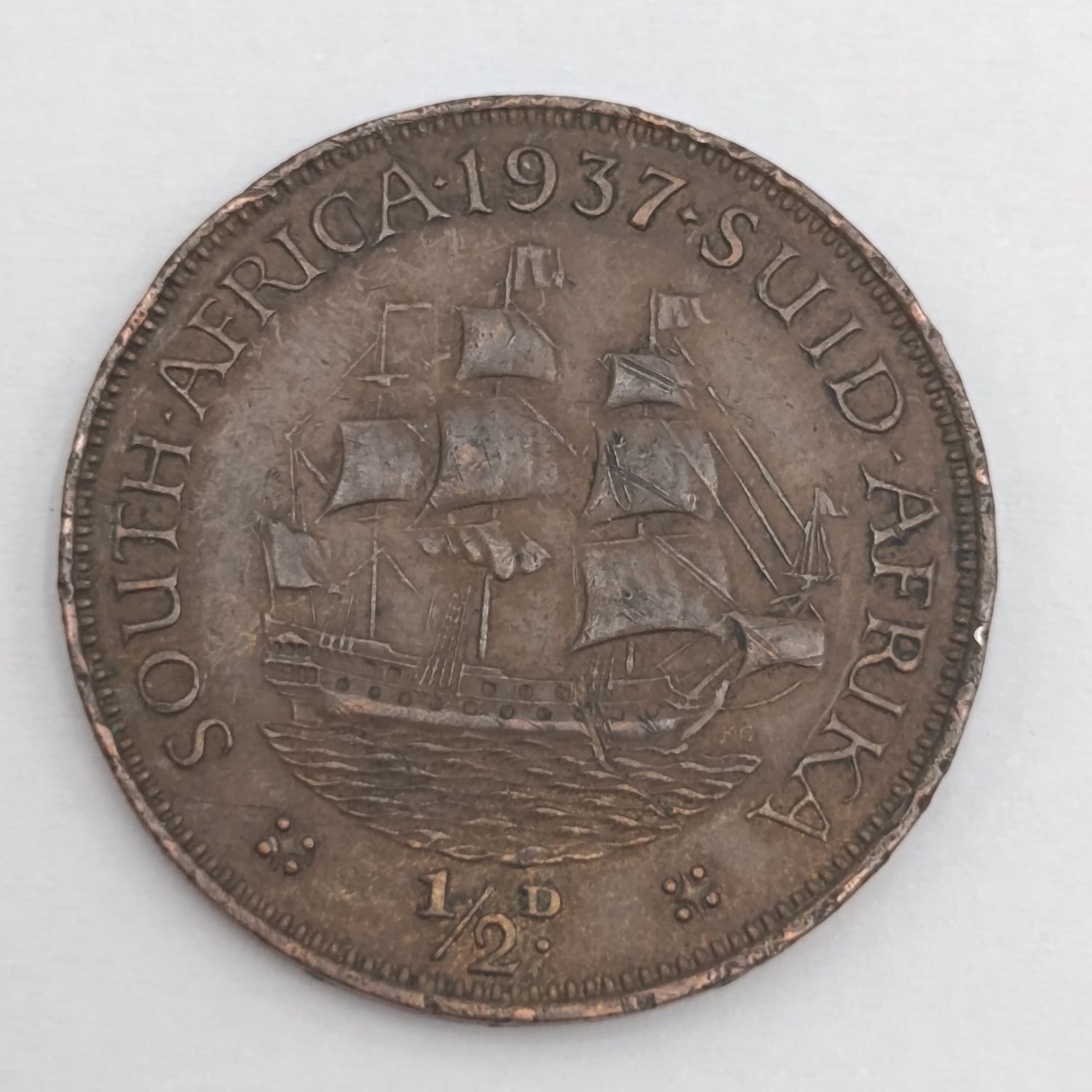 South Africa 1937 half penny AU - some rim damage