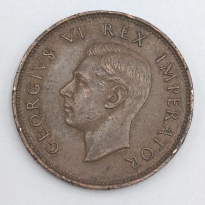 South Africa 1937 half penny AU - some rim damage