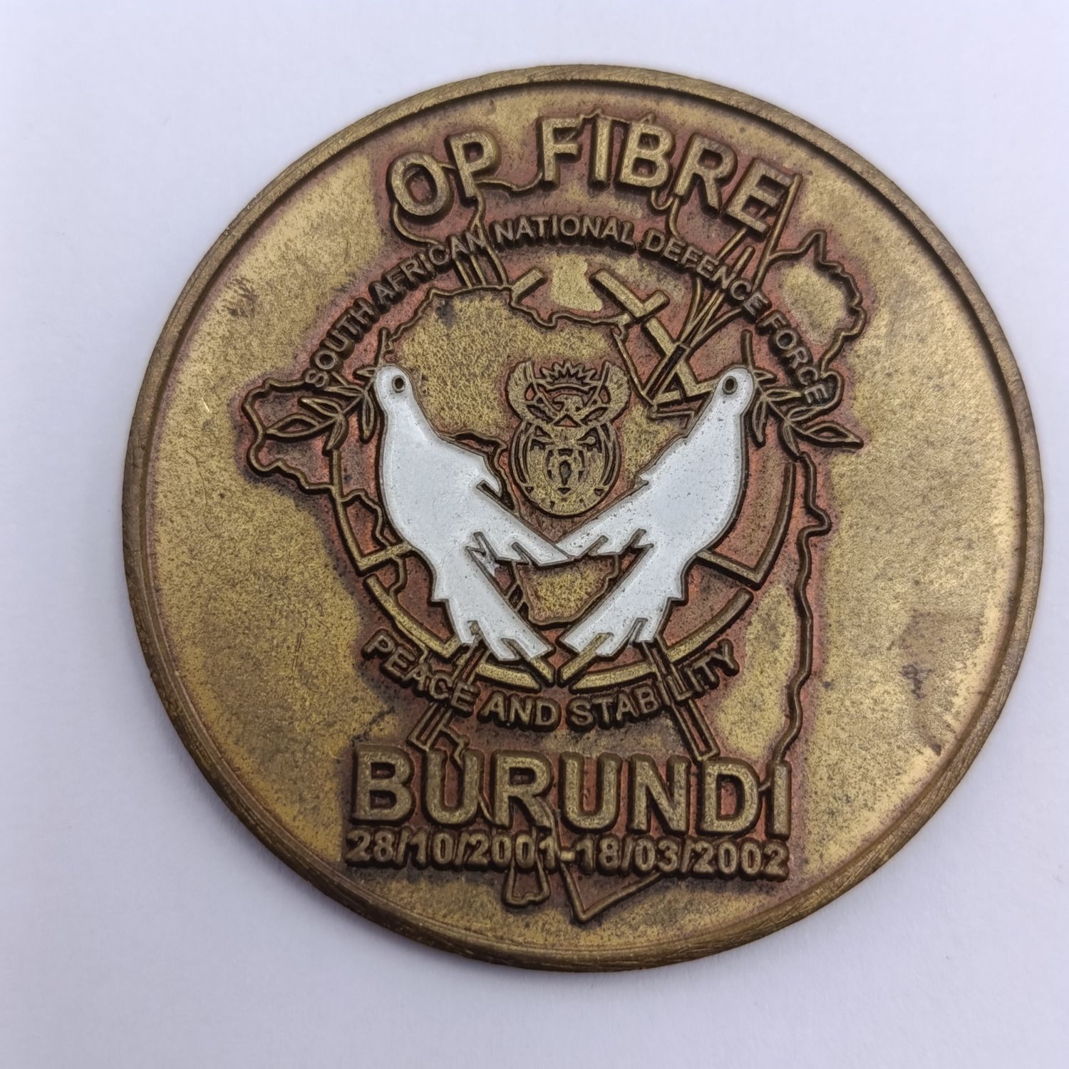 SA Army Operation Fibre Burundi 2001-2002 challenge coin medallion