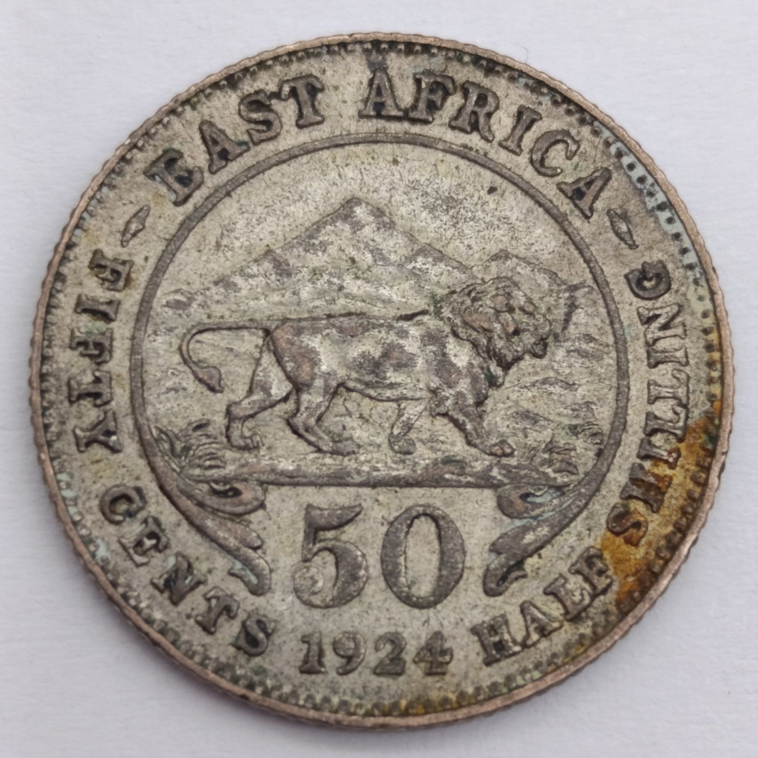 1924 East Africa silver 50 cent coin - XF condition