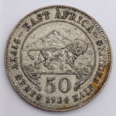 1924 East Africa silver 50 cent coin - XF condition