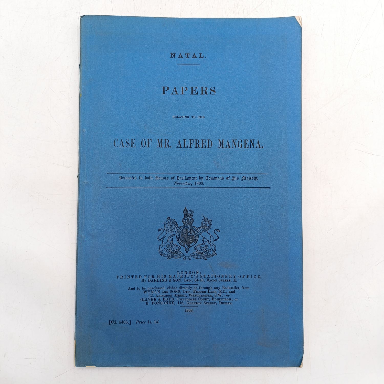 NATAL 1908 Papers relating to the case of Mr Alfred Mangena ( The first black South African to qualify as an attorney and later founding member of the ANC )