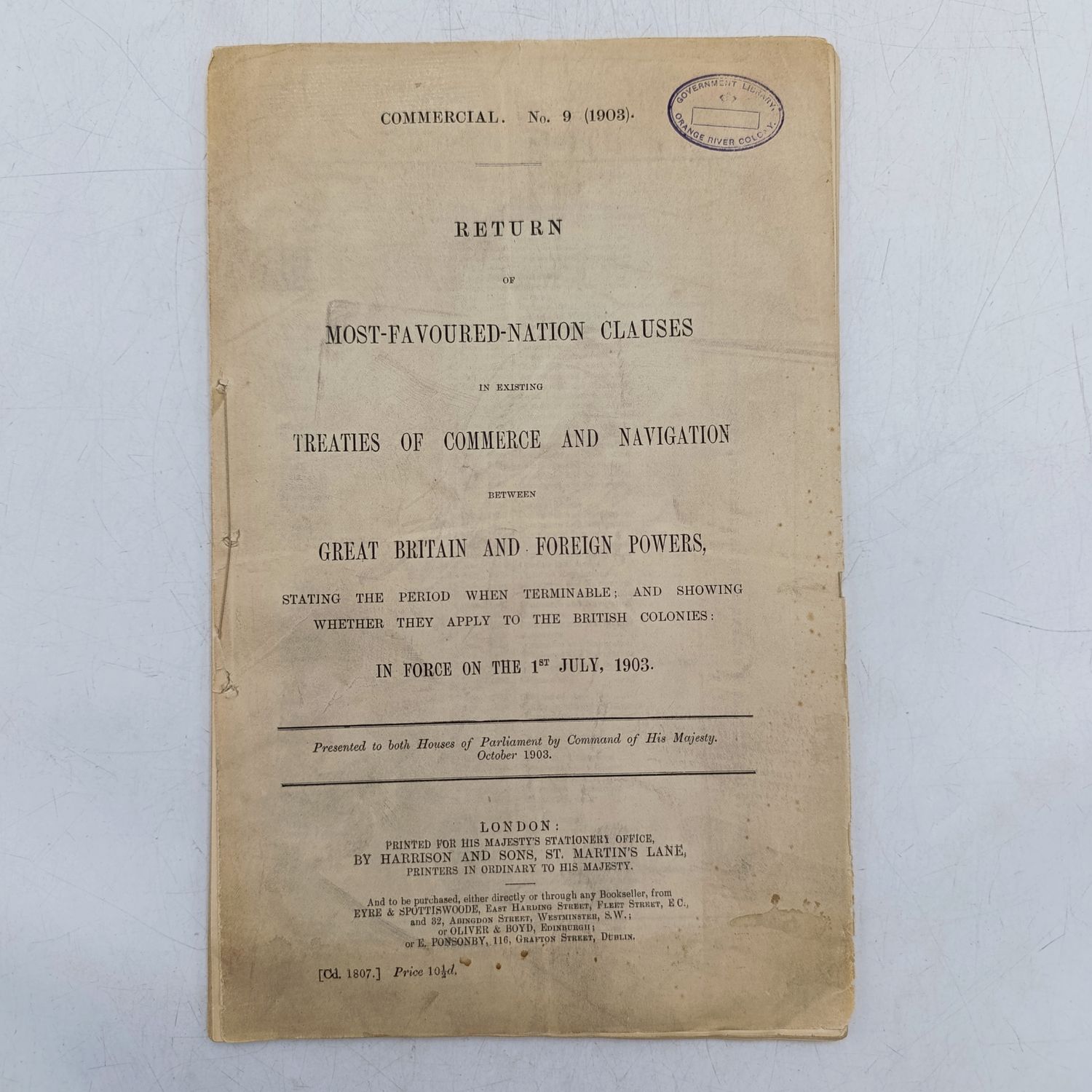 1903 Return of most favoured nation clauses in existing treaties of commence and navigation between Great Britain and foreign powers