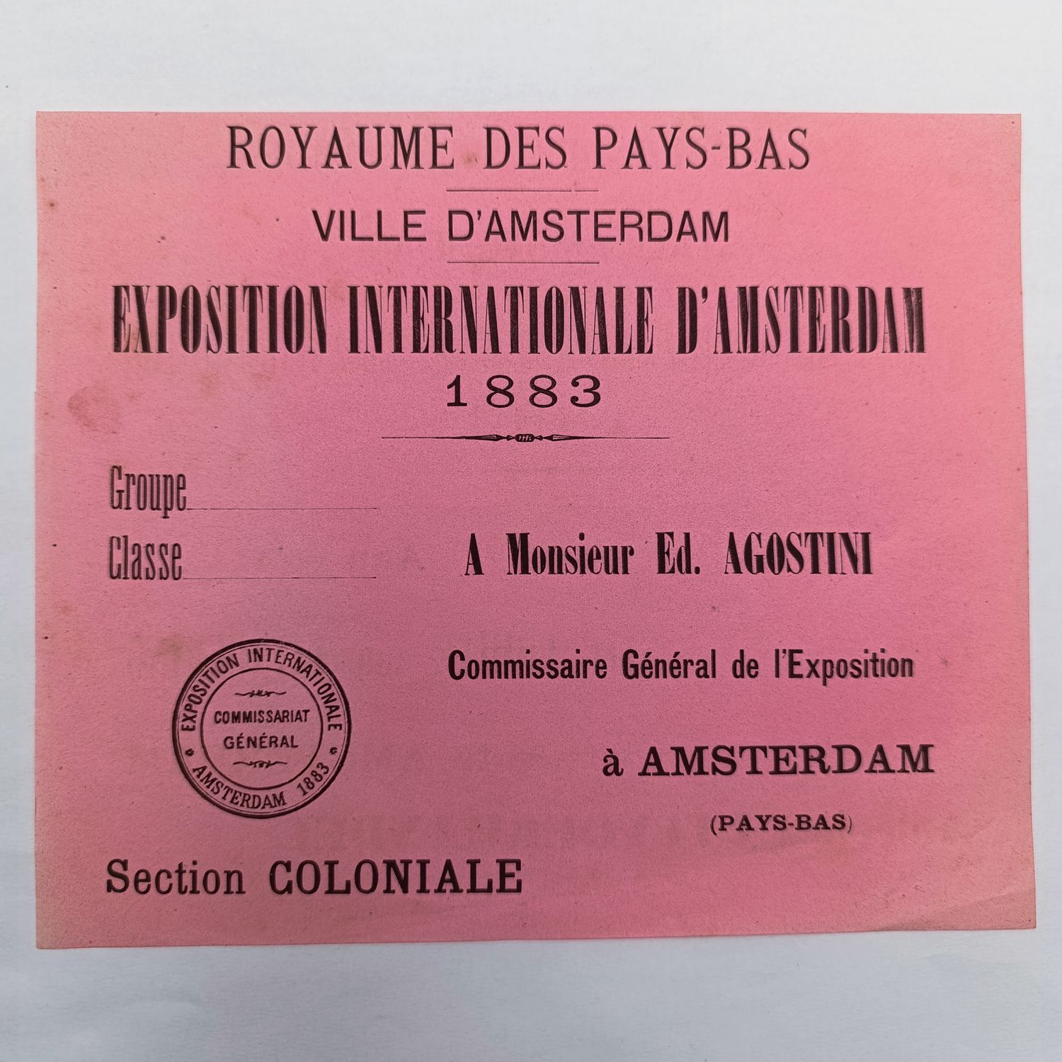 Exhibitor poster form 1883 International Colonial Exhibition in Amsterdam - Colonial section