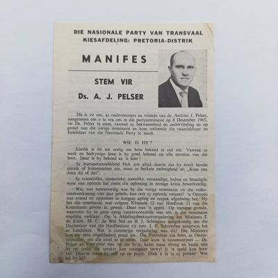 1965 South Africa National Party Manifest for DS AJ Pelser