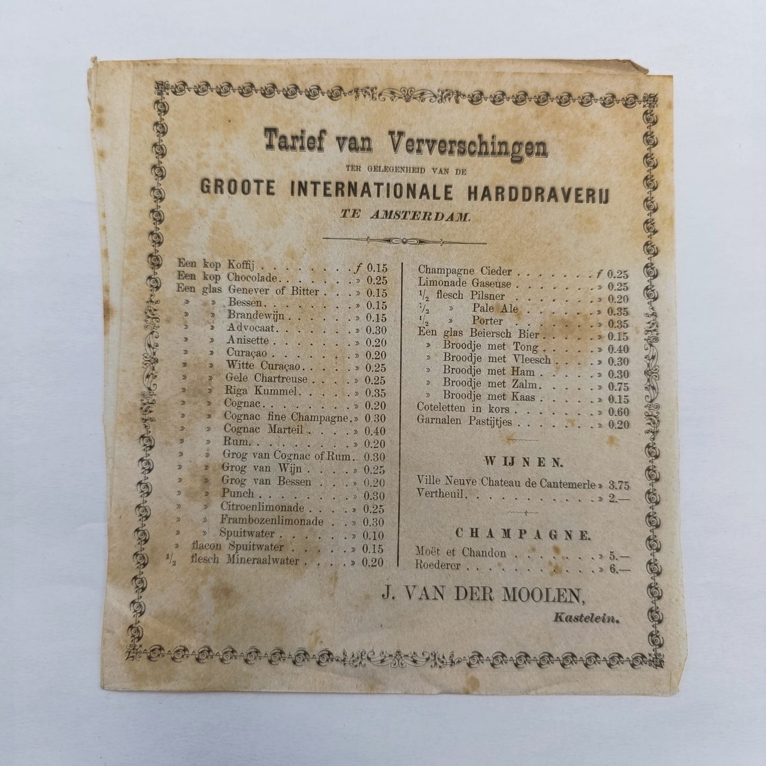Netherlands Tarief van Verveschingen - Groote Internasionale Handdraverij - Amsterdam 1883 - At the International Colonial and Export Trade Exhibition - Original