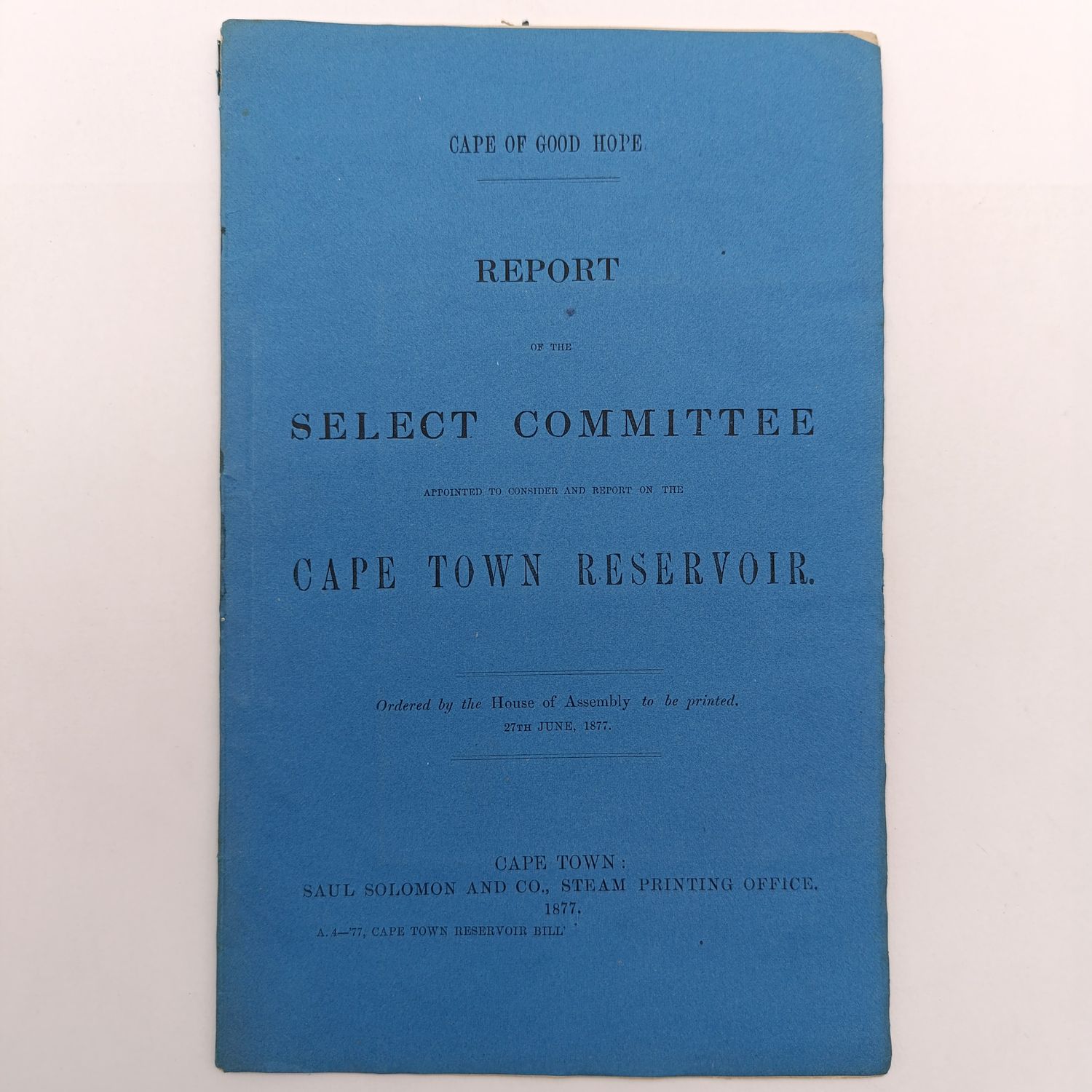 Cape of Good Hope Report - Cape Town reservoir 1877 - Antique South African Document