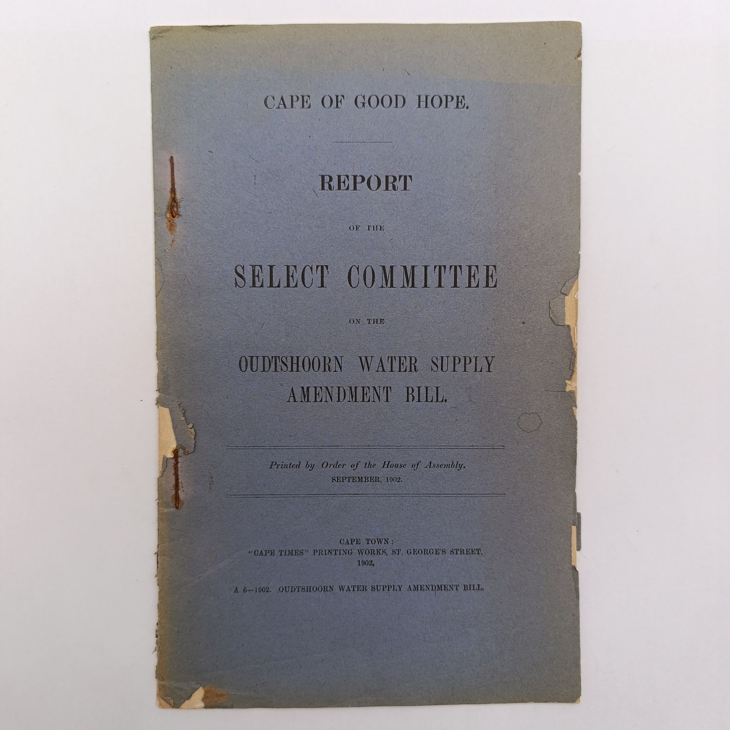 Cape of Good Hope 1902 Oudtshoorn Water Supply Report - Historical Document