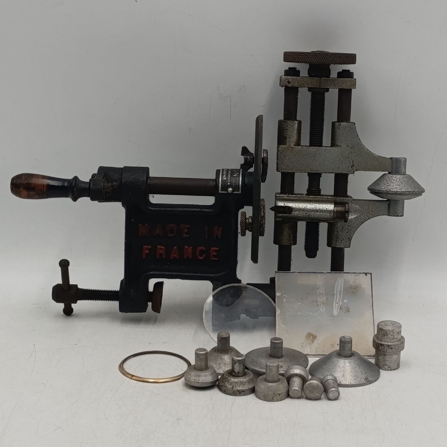 Antique Totun BSGDG watch glass cutting tool and press