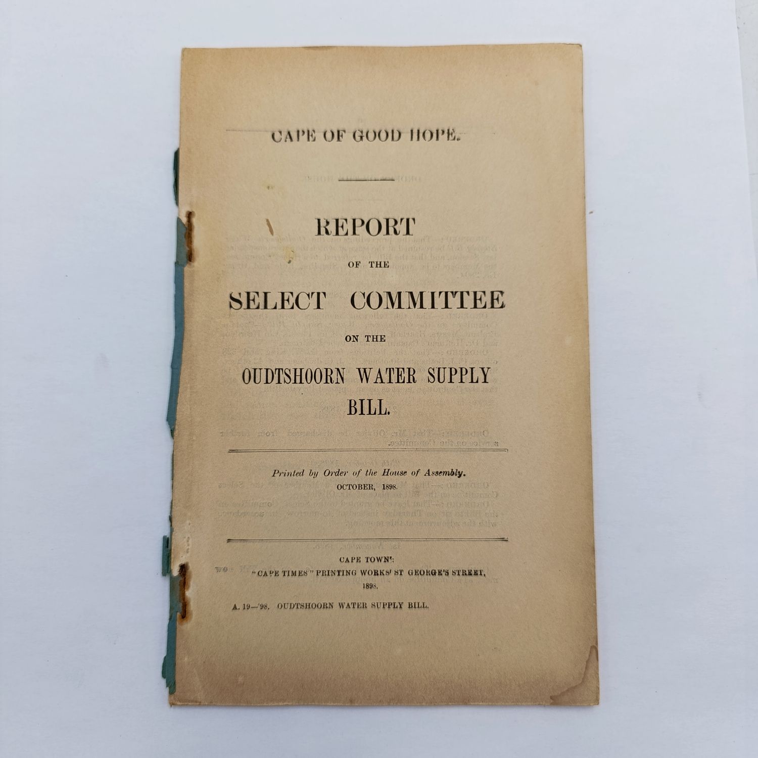 Cape of Good hope report - Oudtshoorn water supply will 1898