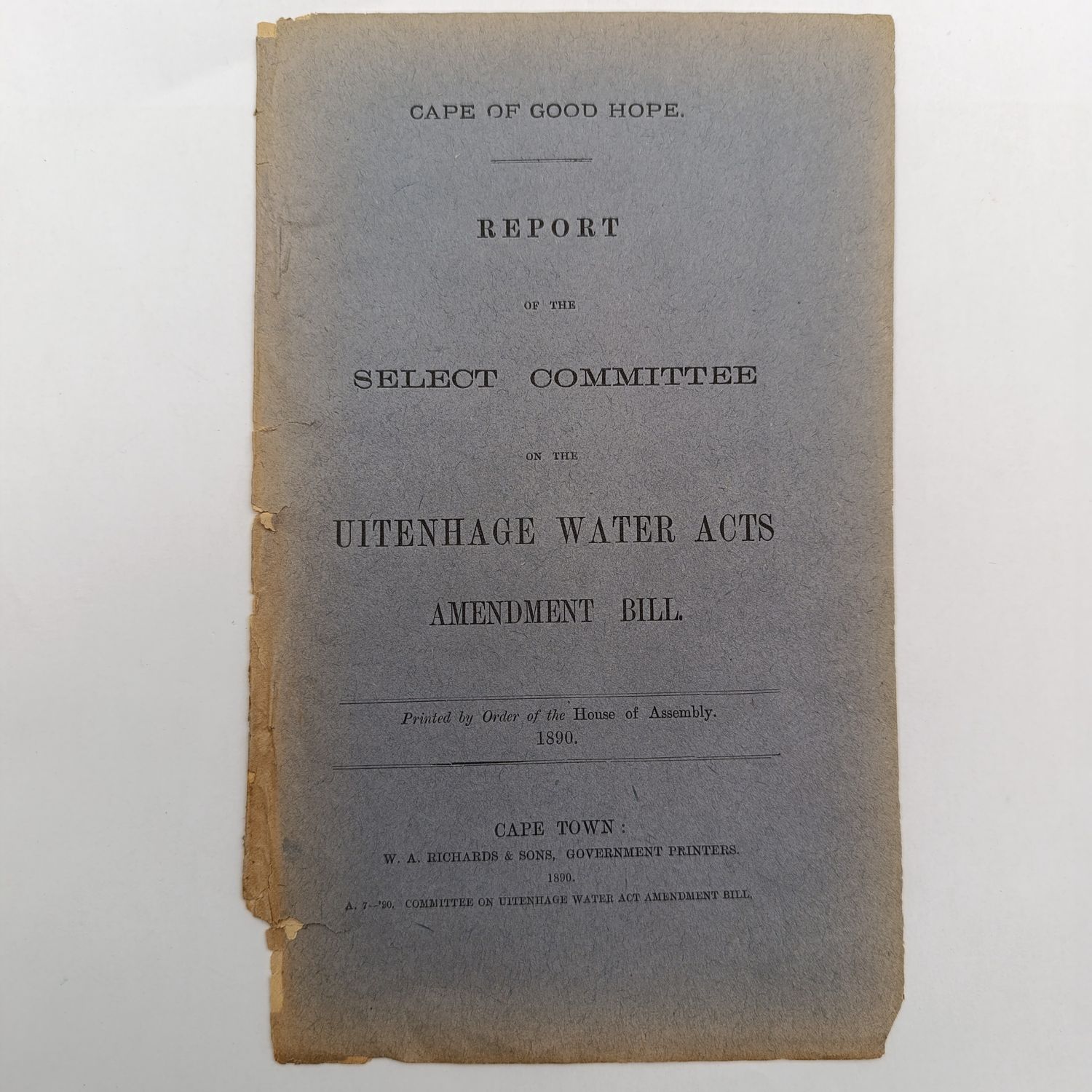 Cape of Good Hope 1890 report - Uitenhage water acts amendment bill