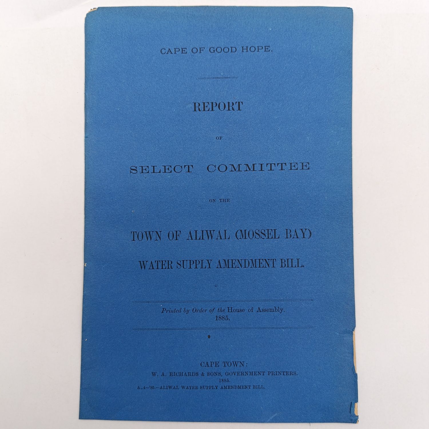Cape of Good Hope Aliwal Water Supply Bill 1885 - Historical Document