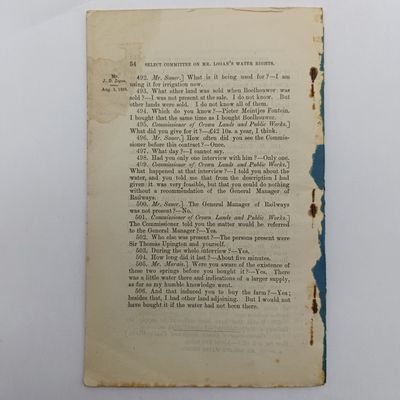 Cape of Good Hope report - Mr. Logan's water rights 1888 - Africana Collectable Document