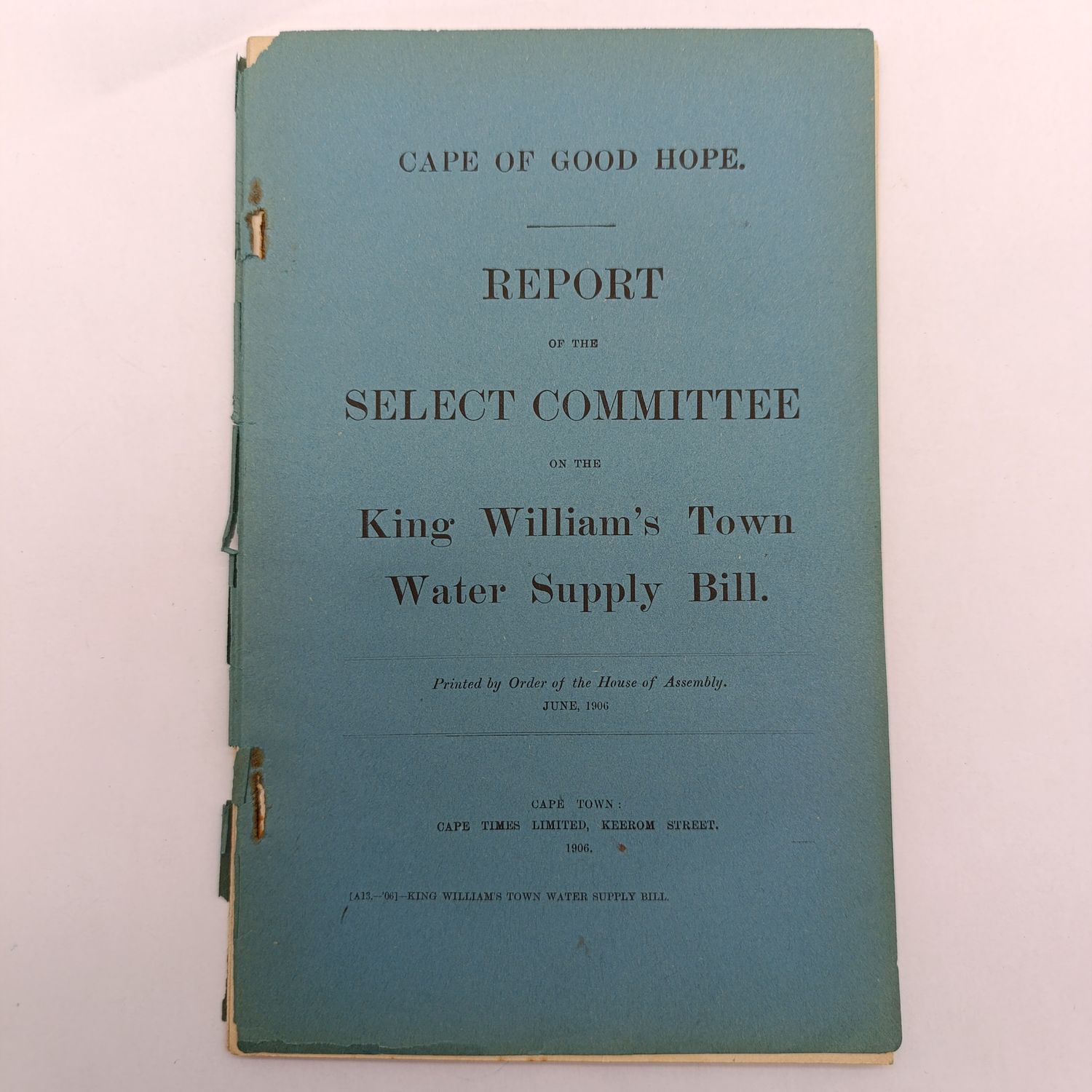 Cape of Good Hope report - King Williams Town water supply bill 1906