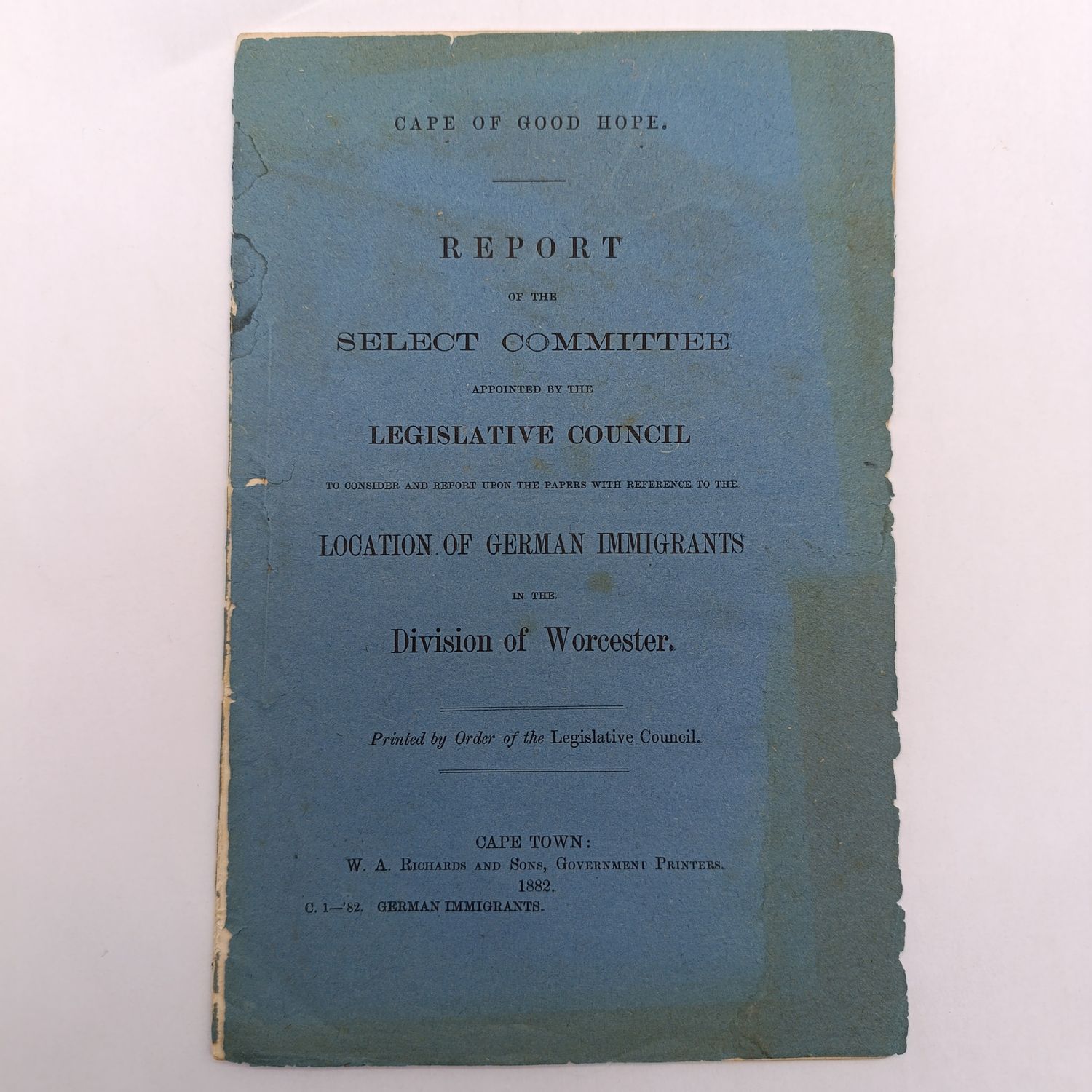 Cape of Good Hope report 1882 - German immigrants in Worcester division