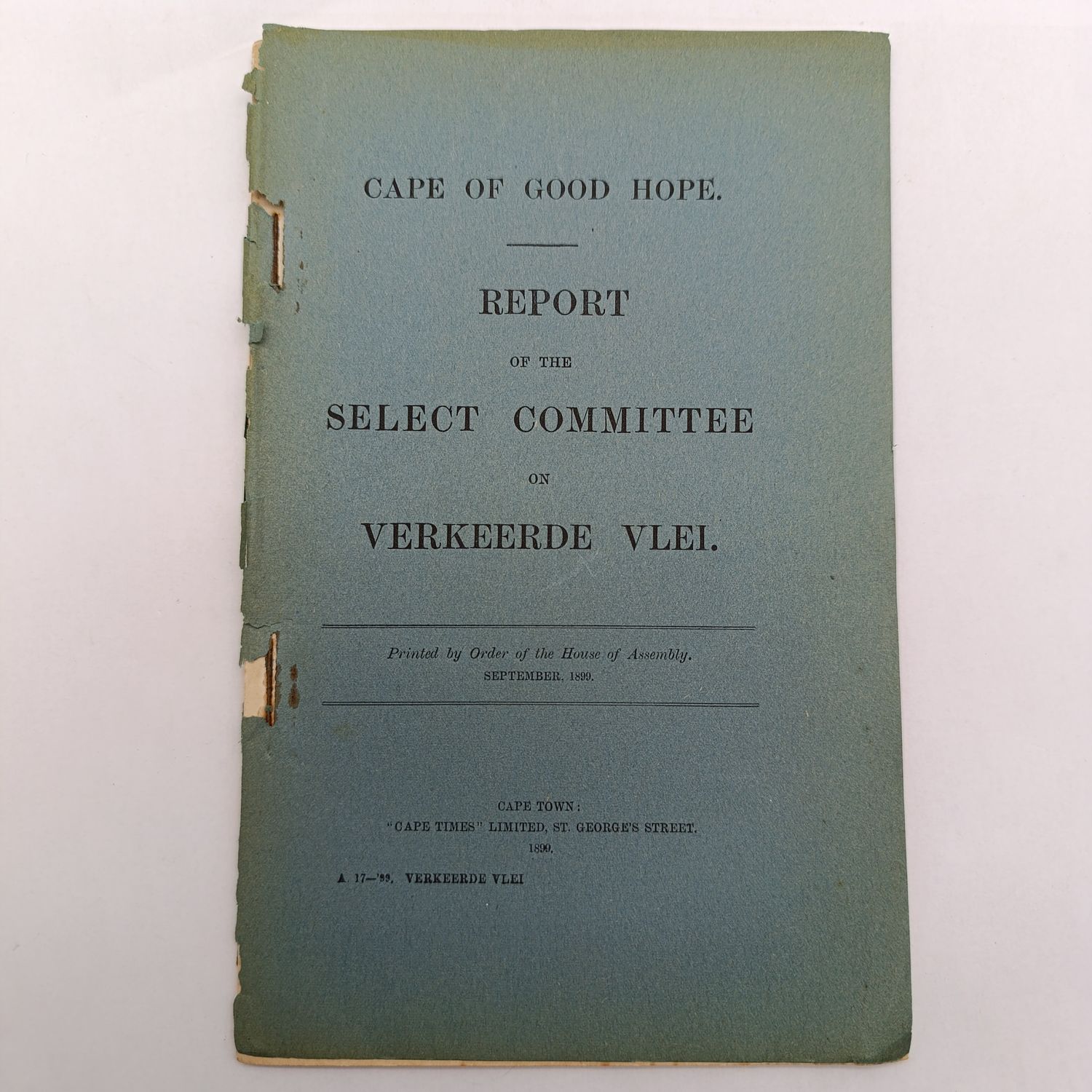 Cape of Good Hope Report - Verkeerde Vlei Water - South African Collectible Document