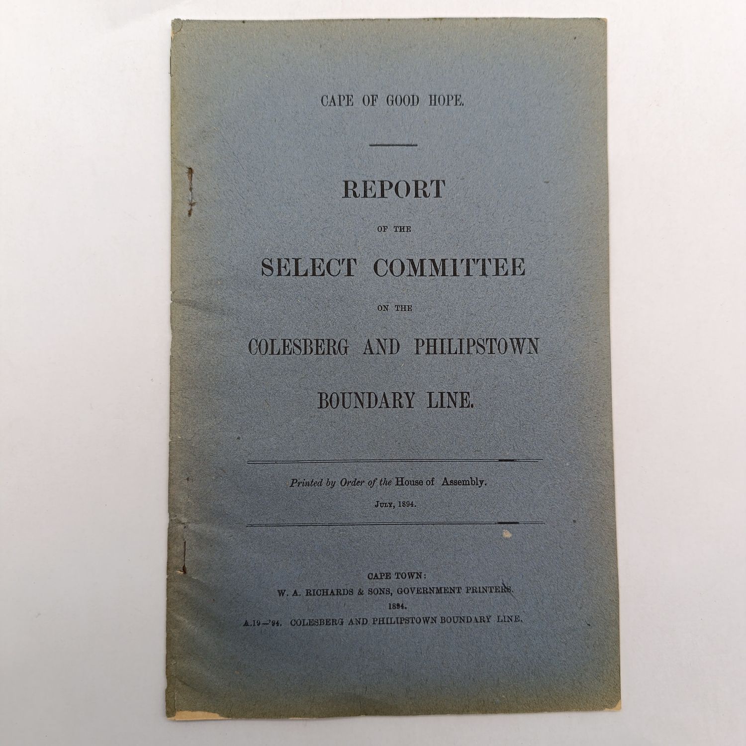 Cape of Good Hope Report 1894 - Colesberg &amp; Philipstown Boundary Line