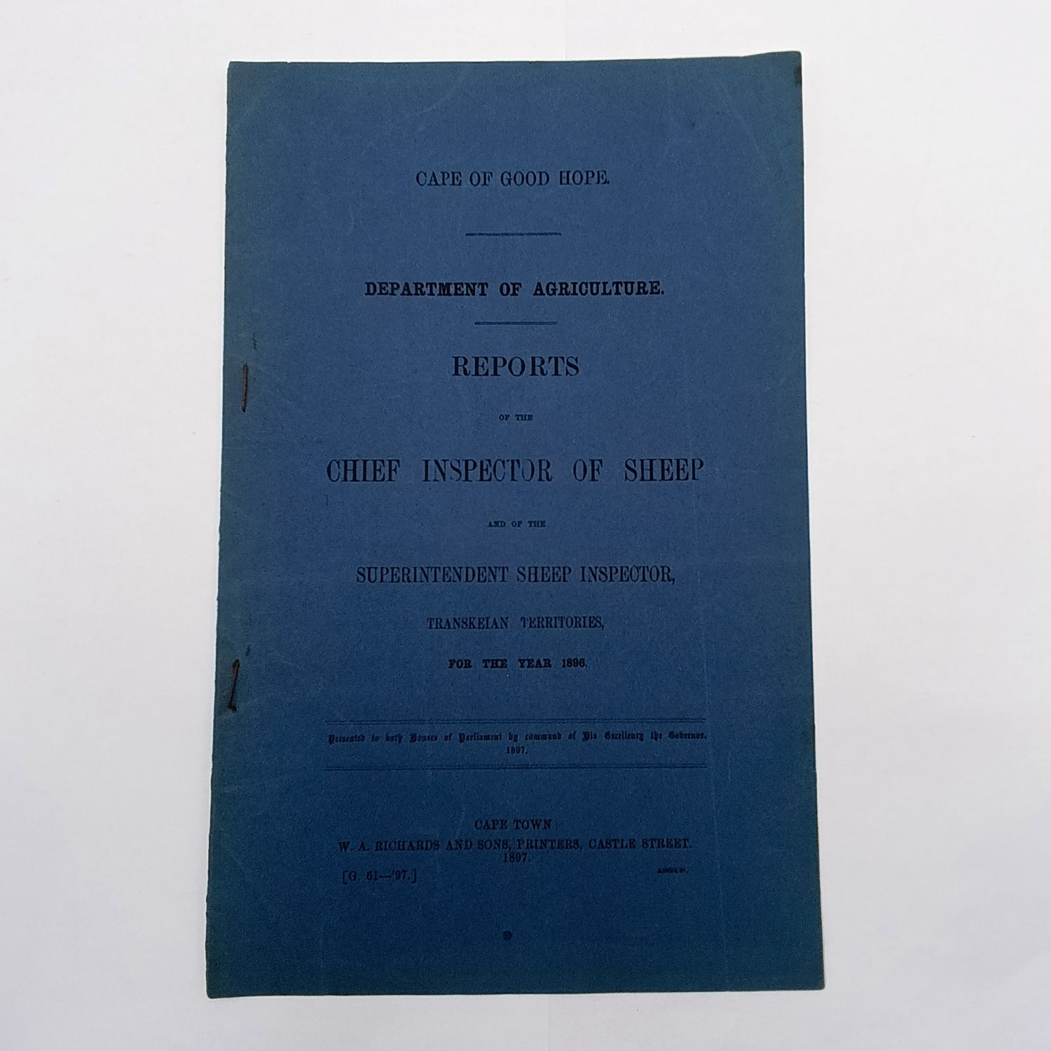 Cape of Good Hope Report of the Chief Inspector of sheep and of the supertendent sheep inspector Transkeian Territories 1896 - News from various Cape of Good Hope Towns
