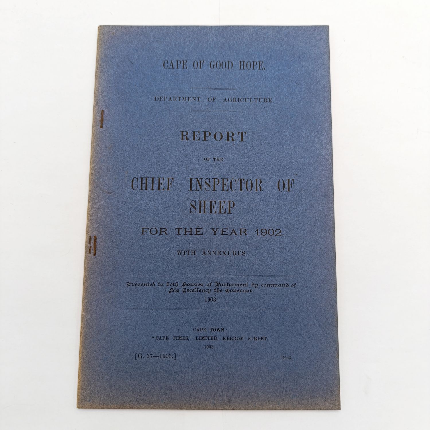 Cape of Good Hope Report of the Chief Inspector of sheep for the year 1902 - working under SCAB act, detailed report on fines