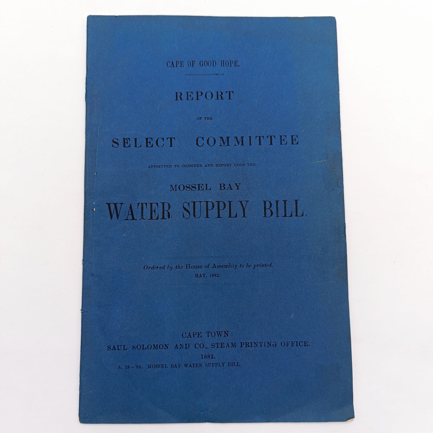 Cape of Good Hope Report of the select committee to consider the Mossel Bay water supply bill 1882