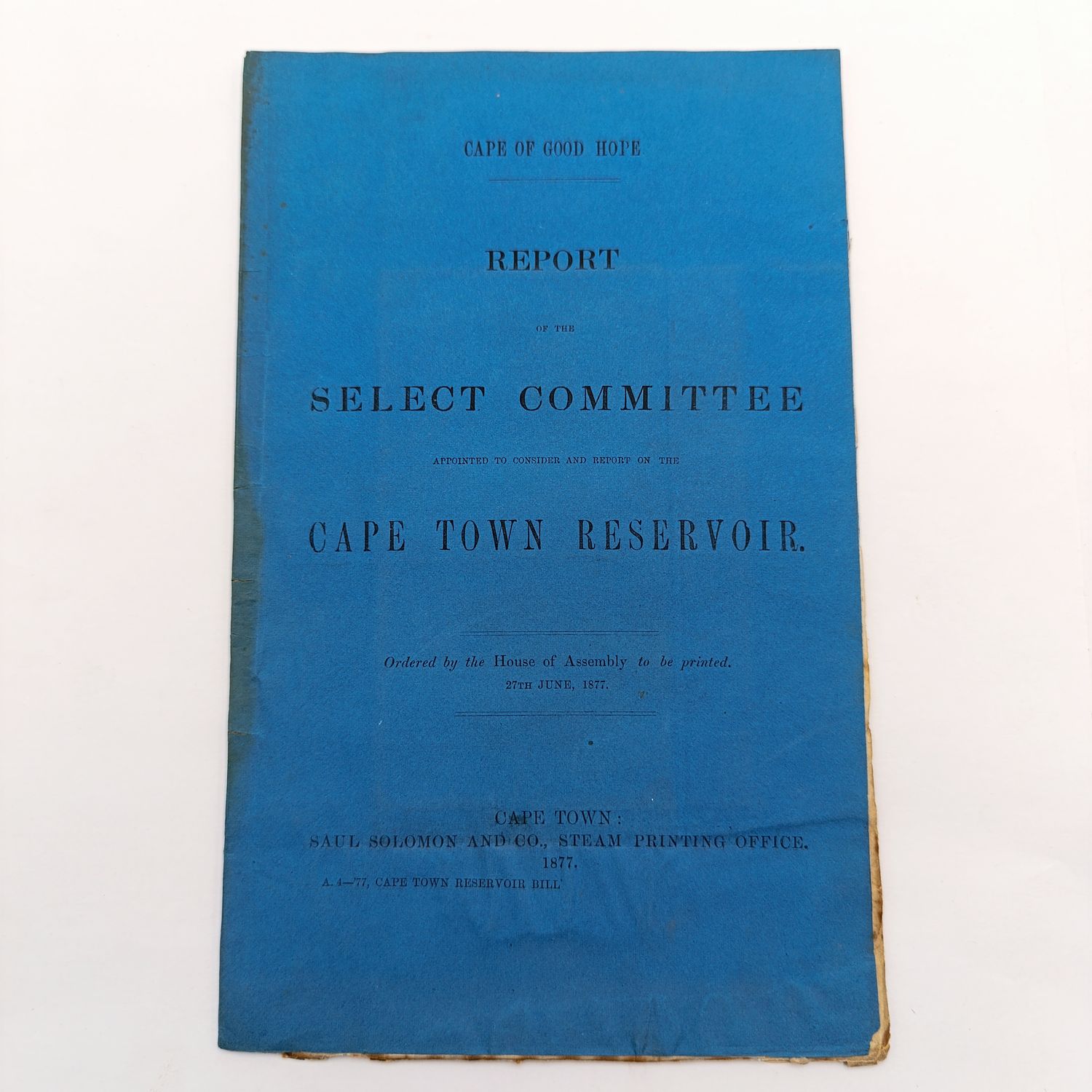 Cape of Good Hope Report of the select Comittee on the Cape Town Reservoir with remainder of the estate Oranjezicht map