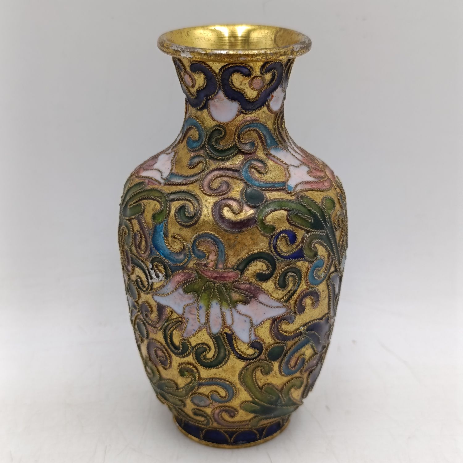 Vintage cloisonne style small flower vase - 10.5cm