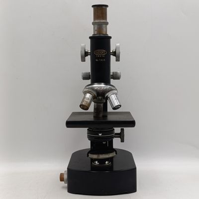 Vintage FujiOpt Tokyo No.7920 microscope in wooden case with extra oculars