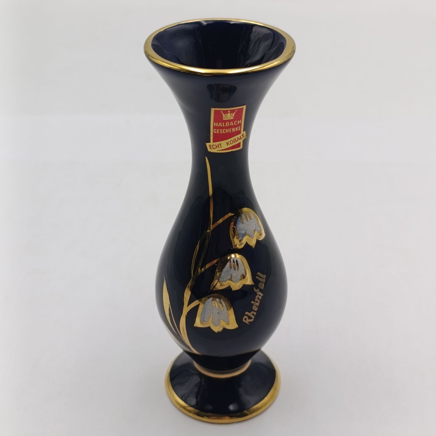 Vintage Cobalt with gold porcelain flower vase - height 14.5cm