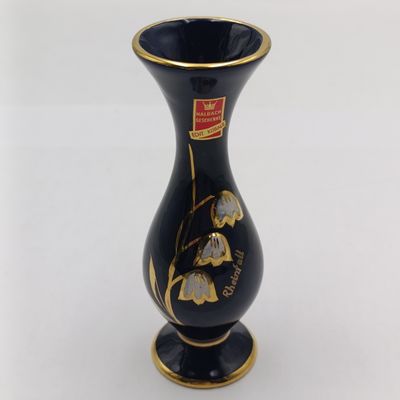 Vintage Cobalt with gold porcelain flower vase - height 14.5cm