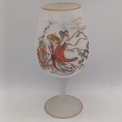 Vintage Asian Geisha girl satin glass vase - height 27cm