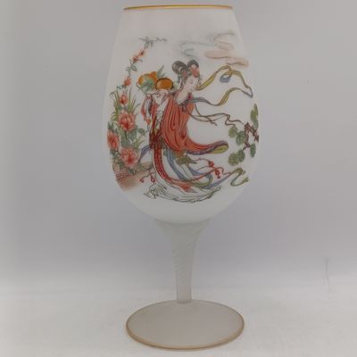 Vintage Asian Geisha girl satin glass vase - height 27cm