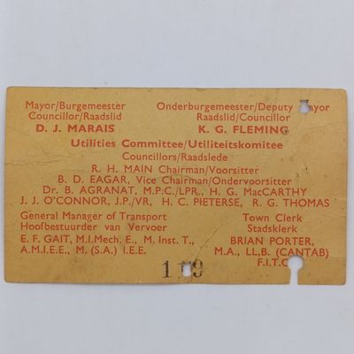 Original 1961 ticket issued to commemorate operation of the last electric tram car in Johannesburg