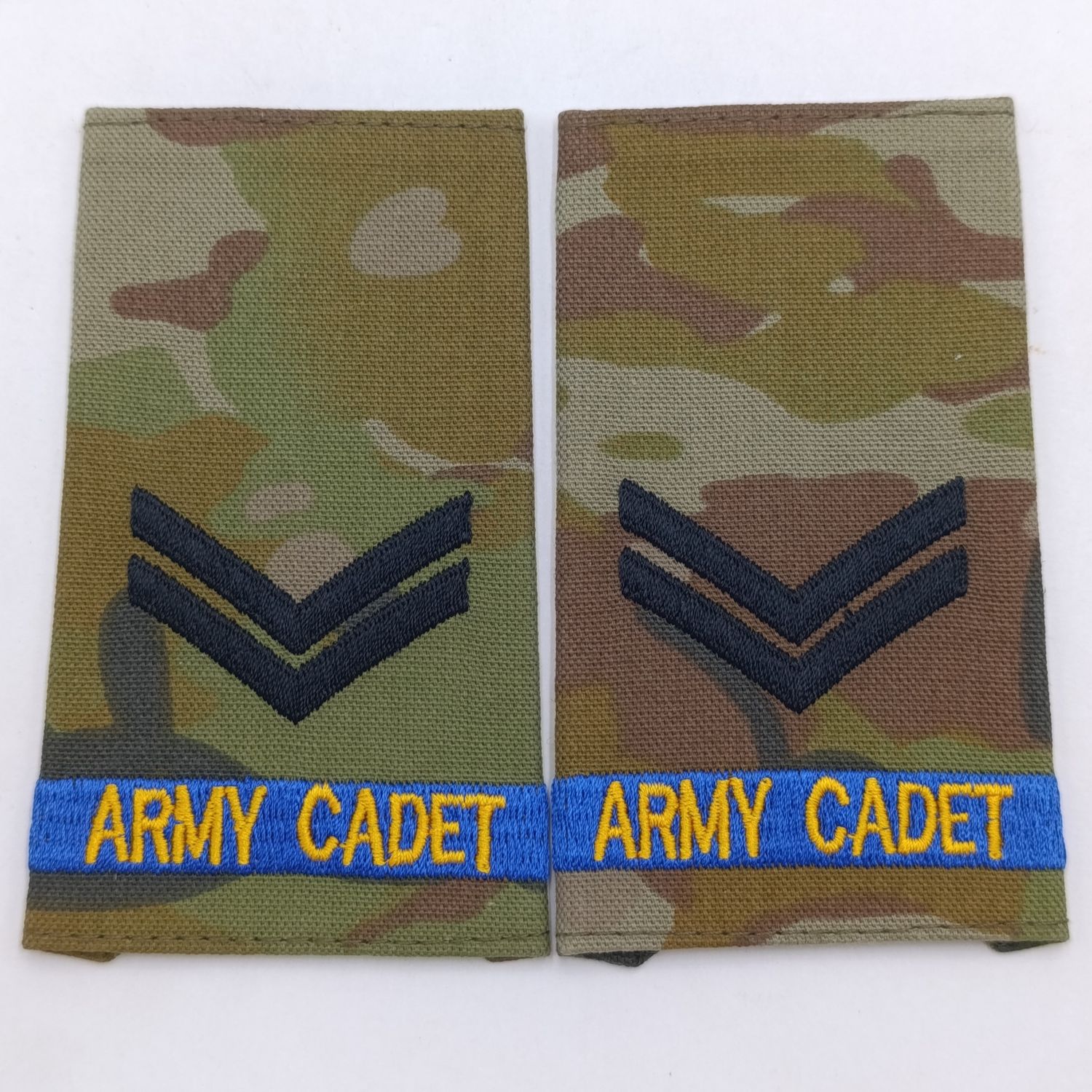 Pair of Australian Army cadet corporal camo rank epaulettes