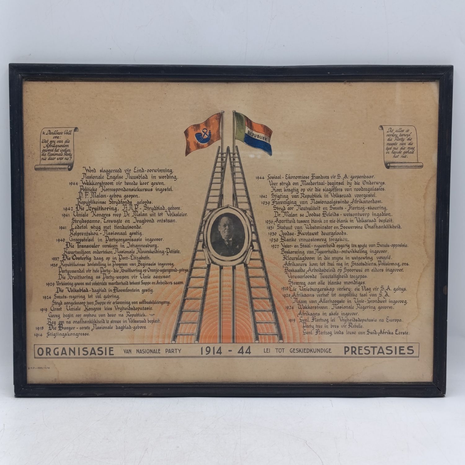 Organisasie van Nasionale party 1914-44 Poster in frame