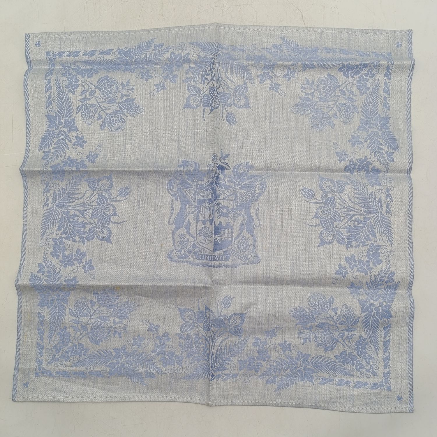 Vintage SA Railways blue and white napkin with Coat of arms - Blue Train - Previous owner bought it as Blue Train napkin