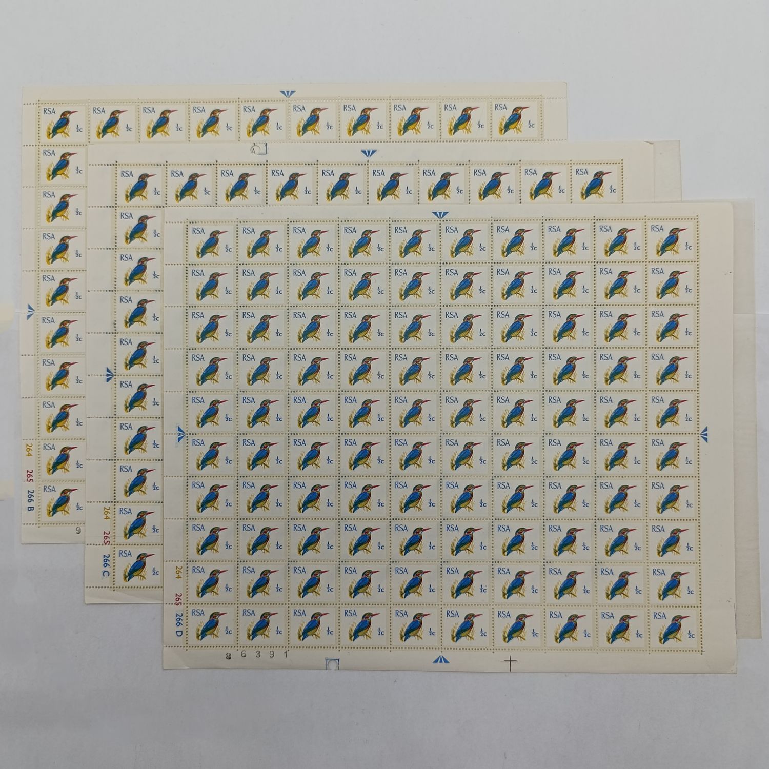 RSA Half cent 1969 Kingfisher full sheets ( lot of 3 )  266 B,C and D