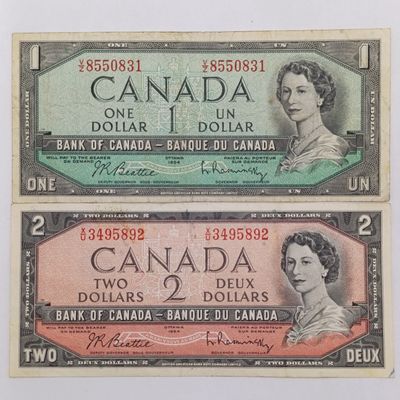 1954 Canada Pair of banknotes one dollar and 2 dollar