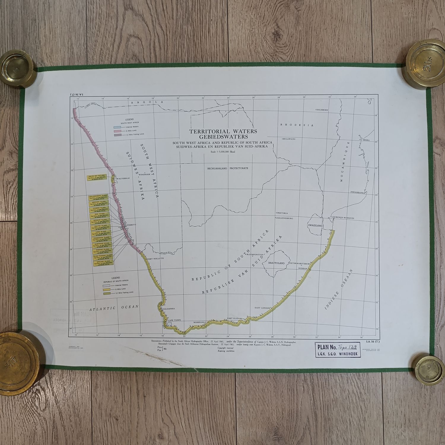 1965 Territorial Waters map of South West Africa and Republic of South Africa