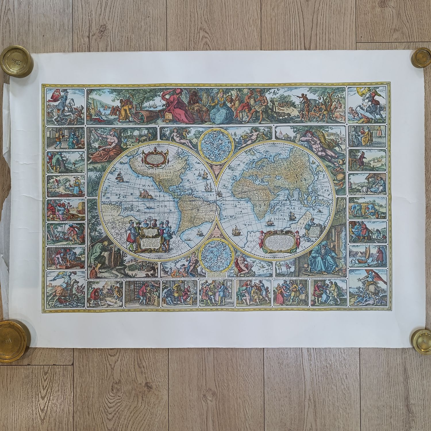 Vintage Planisphere map with calendar reprint on organic paper